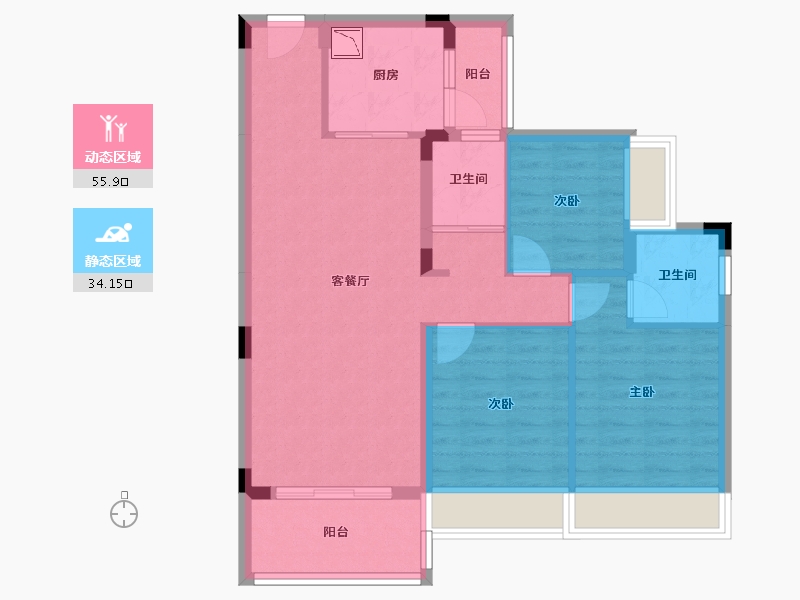 广东省-清远市-碧桂园江山1号-80.15-户型库-动静分区