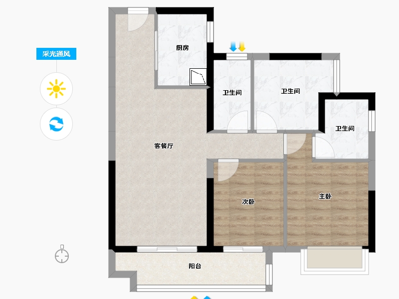 广东省-清远市-融创春风岭南-75.56-户型库-采光通风