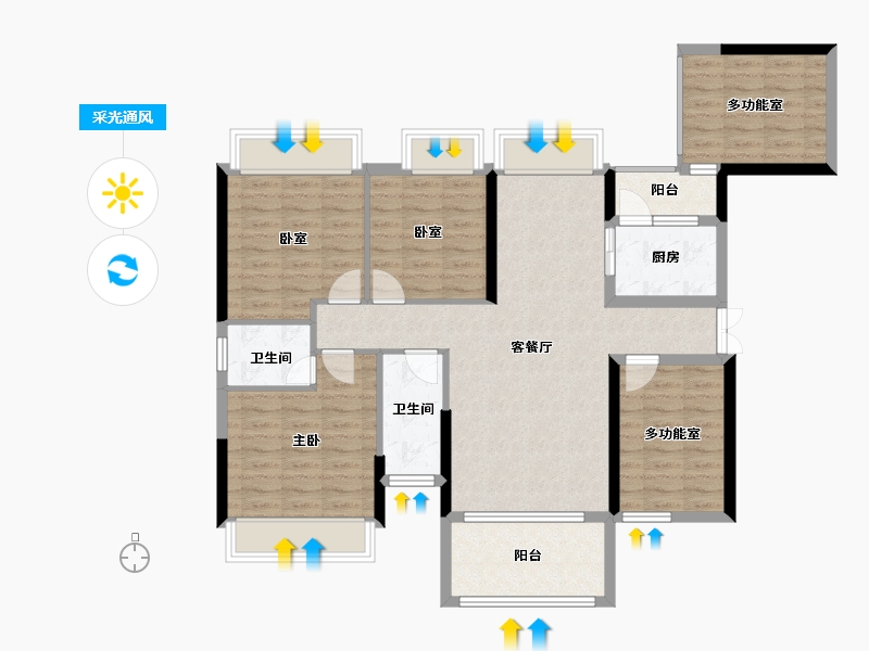 广东省-湛江市-飞鹏万荟世界・铂悦-107.08-户型库-采光通风