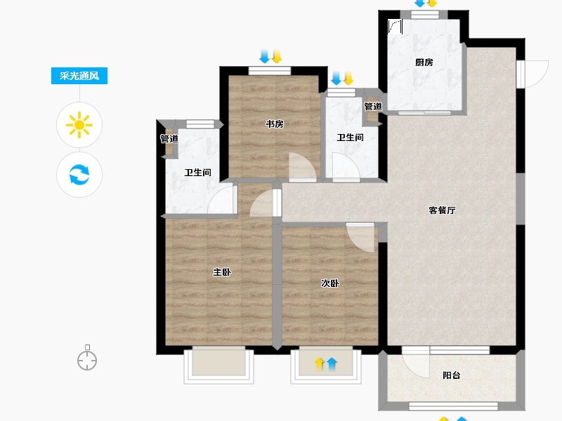 山西省-太原市-太原红星天悦-77.82-户型库-采光通风