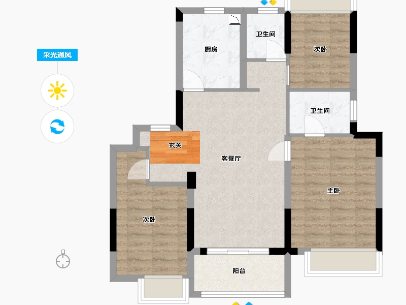 浙江省-嘉兴市-大发德商熙悦花苑-75.94-户型库-采光通风