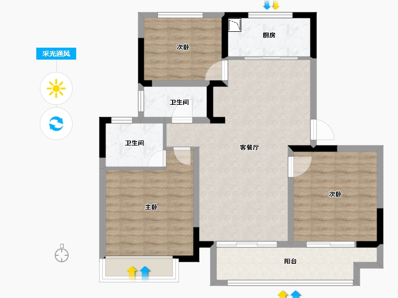 江苏省-常州市-塘樾家园-86.40-户型库-采光通风