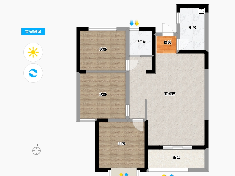 山东省-济宁市-锦绣华城・繁华里-76.80-户型库-采光通风