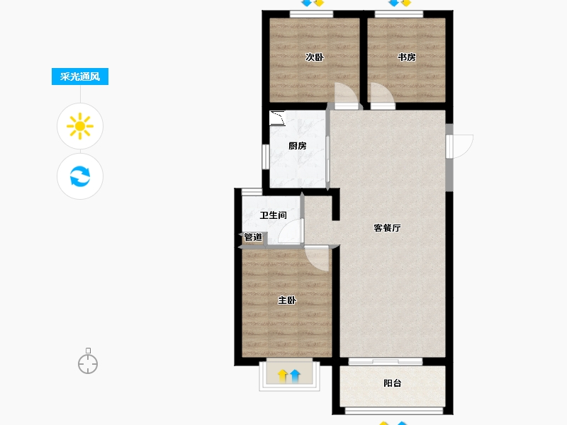 山西省-太原市-红星紫御华府-70.07-户型库-采光通风