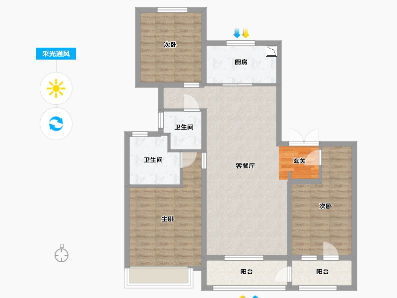 河北省-石家庄市-旭辉铂宸府-100.80-户型库-采光通风