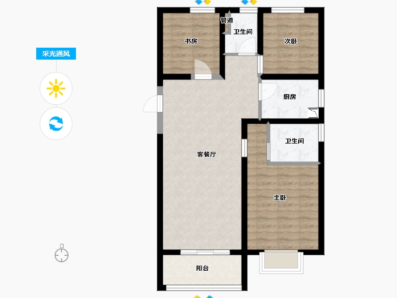 山西省-太原市-红星紫御华府-75.07-户型库-采光通风