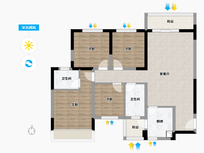 四川省-成都市-凯德卓锦万黛-92.30-户型库-采光通风