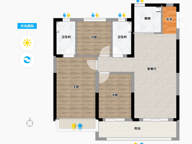 浙江省-温州市-融信中梁荣望-87.00-户型库-采光通风