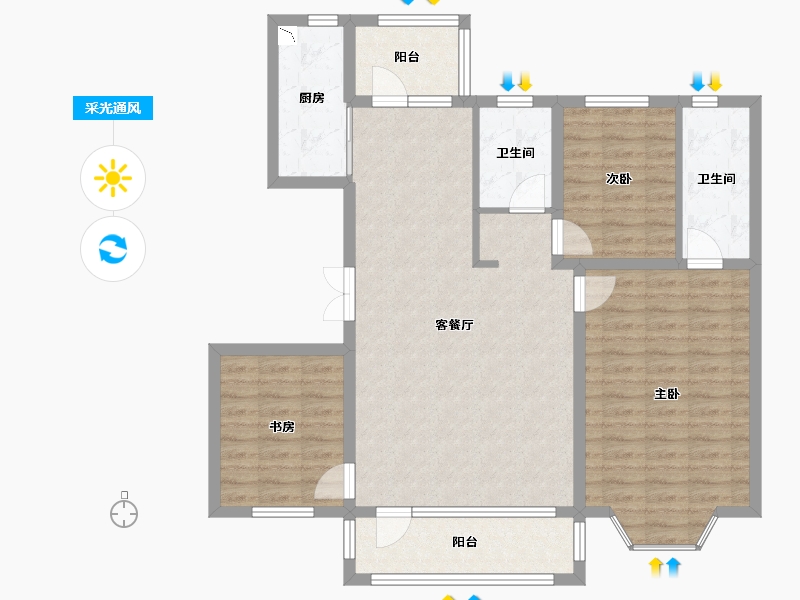 辽宁省-营口市-中天英伦名邸-100.67-户型库-采光通风