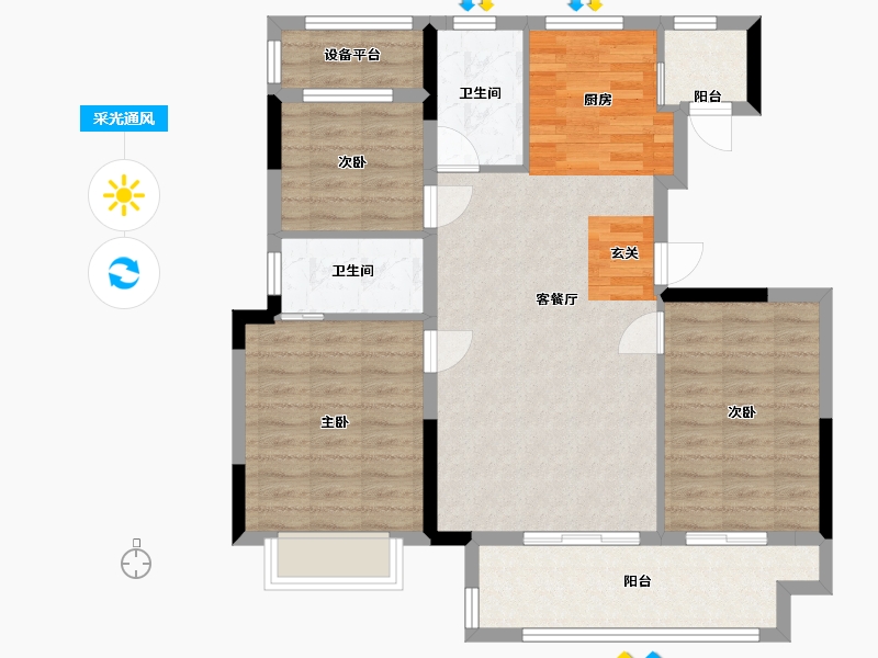 安徽省-安庆市-绿地新里城-90.40-户型库-采光通风