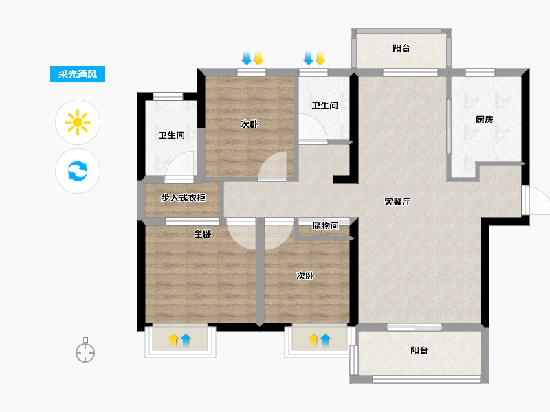 河南省-郑州市-郑州绿地城-88.00-户型库-采光通风