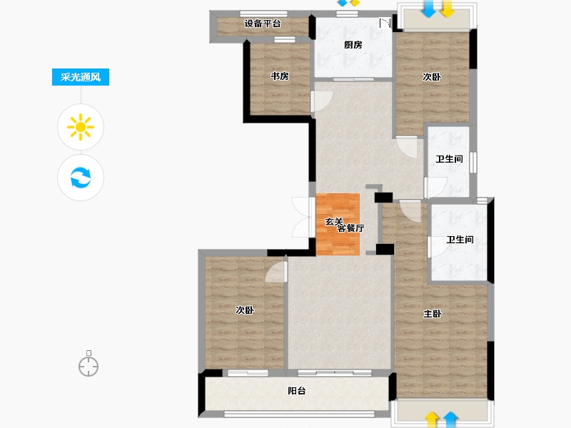 浙江省-杭州市-融创滨江杭源御潮府-110.25-户型库-采光通风