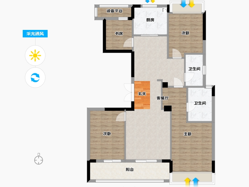 浙江省-杭州市-融创滨江杭源御潮府-113.24-户型库-采光通风