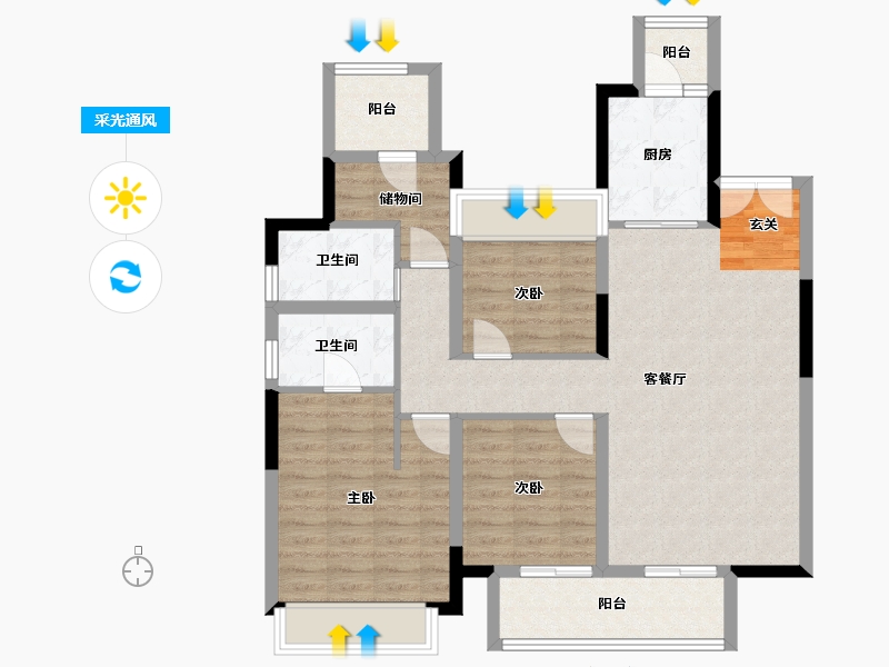 湖南省-岳阳市-岳阳未名府-93.87-户型库-采光通风