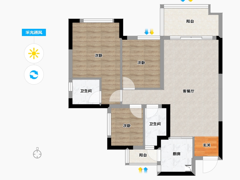 四川省-南充市-鸿通雍河湾-75.99-户型库-采光通风