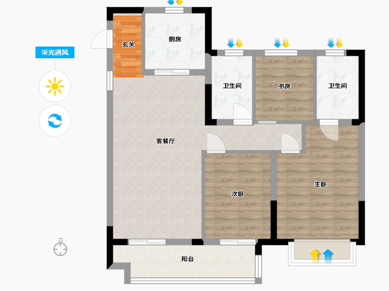 浙江省-台州市-招商博雅苑-84.00-户型库-采光通风