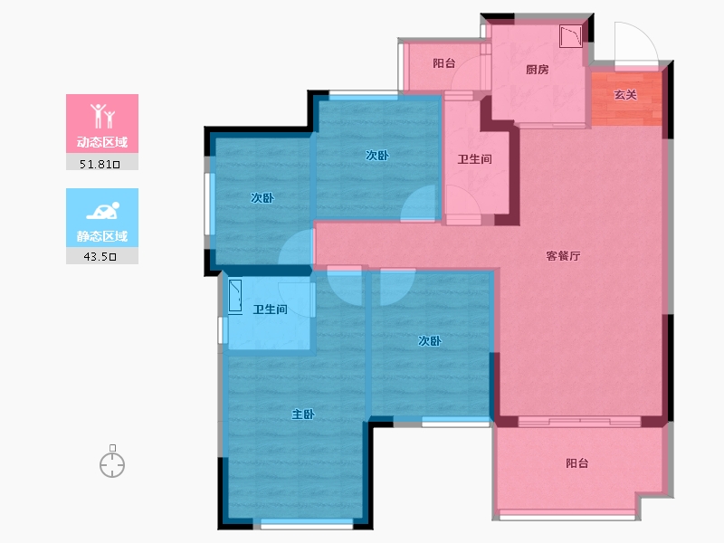 四川省-南充市-鸿通雍河湾-84.70-户型库-动静分区