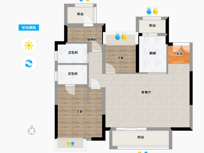 湖南省-岳阳市-岳阳未名府-86.62-户型库-采光通风