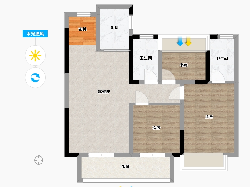 湖南省-岳阳市-岳阳未名府-71.95-户型库-采光通风