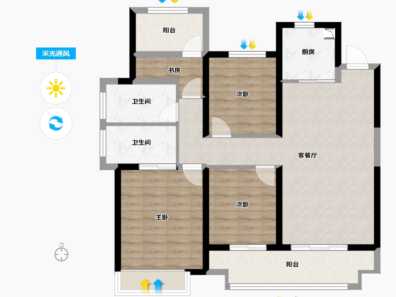 陕西省-西安市-乐华城香榭庄园-94.43-户型库-采光通风