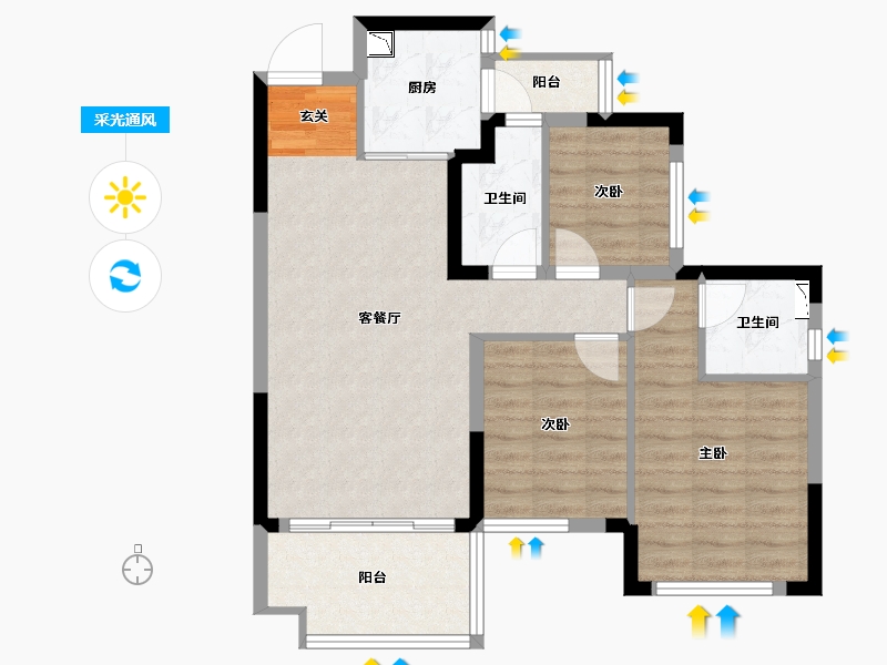 四川省-南充市-鸿通雍河湾-76.00-户型库-采光通风