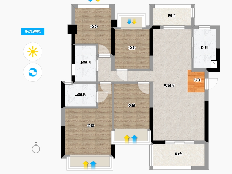 广东省-中山市-方直彩虹公馆-86.94-户型库-采光通风