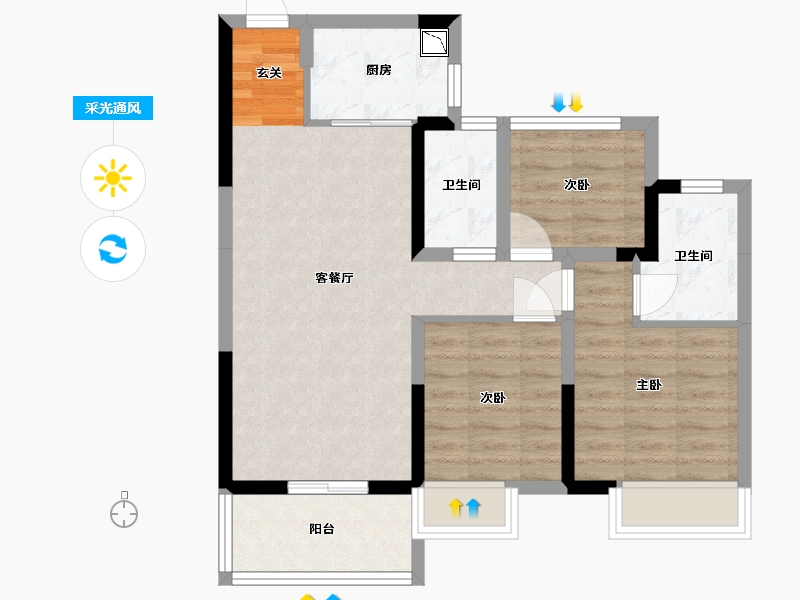 广东省-中山市-方直彩虹公馆-68.28-户型库-采光通风