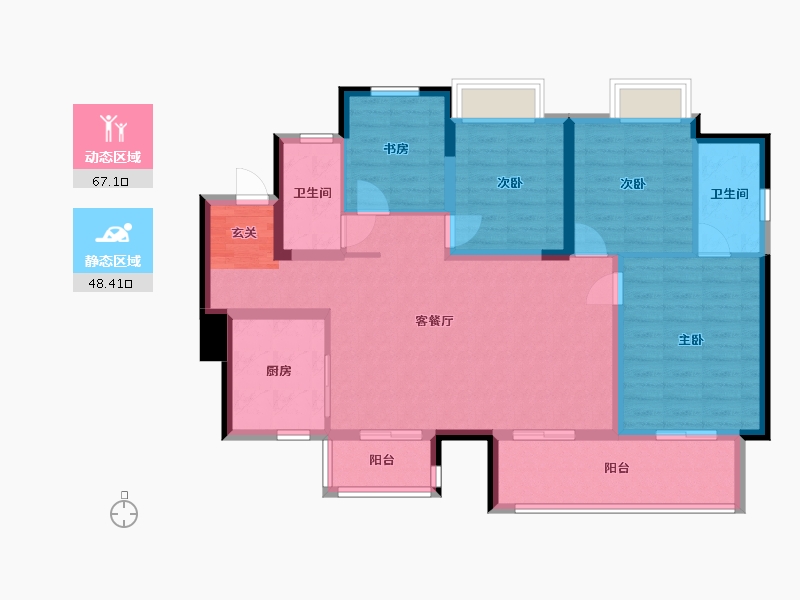 四川省-泸州市-泸州富力华庭-103.37-户型库-动静分区