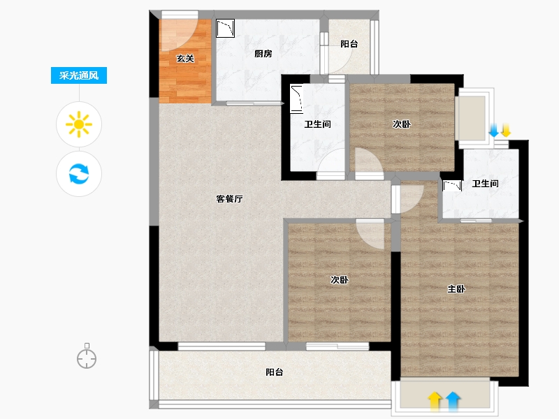 云南省-昆明市-海伦堡晋云府-86.79-户型库-采光通风