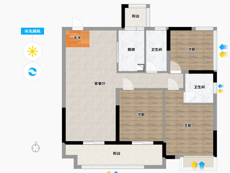 四川省-泸州市-泸州富力华庭-93.20-户型库-采光通风