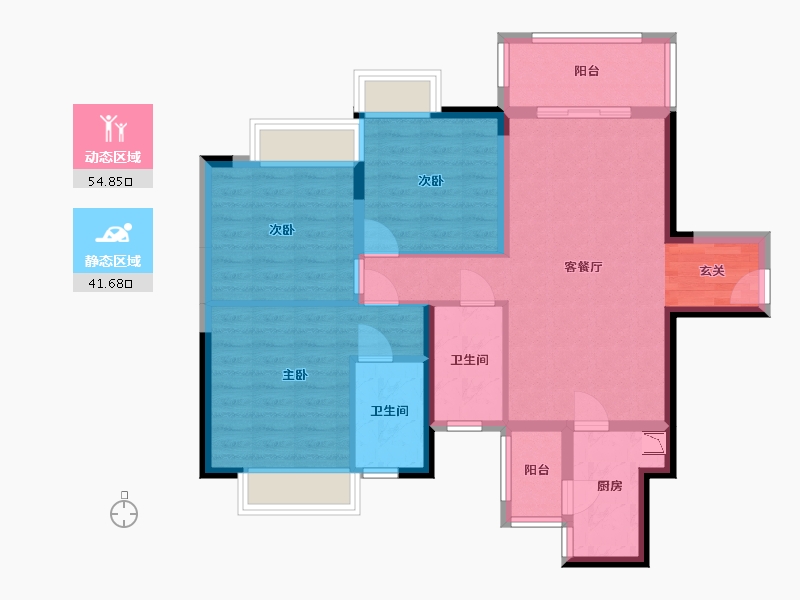 四川省-泸州市-泸州富力华庭-85.51-户型库-动静分区