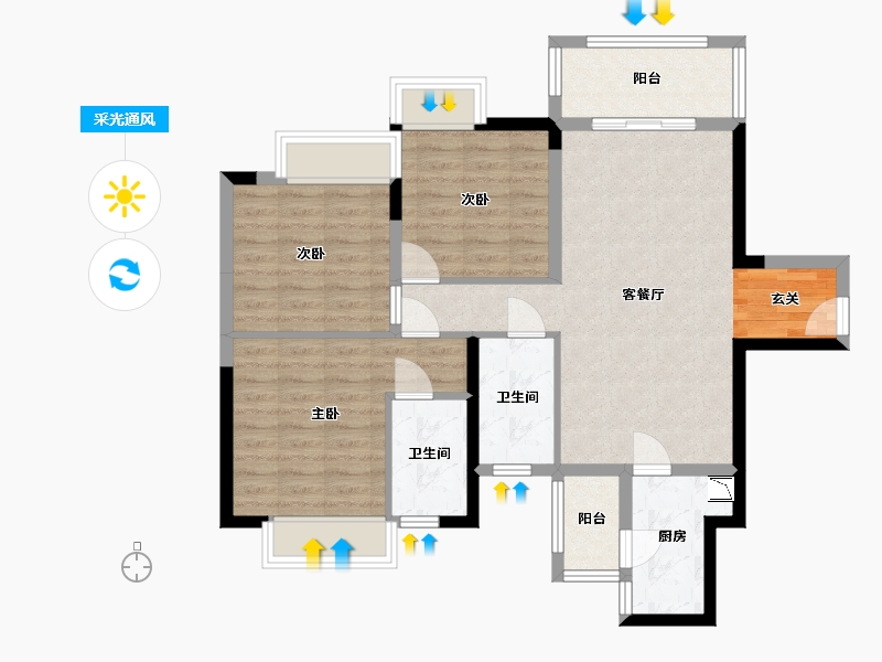 四川省-泸州市-泸州富力华庭-85.51-户型库-采光通风