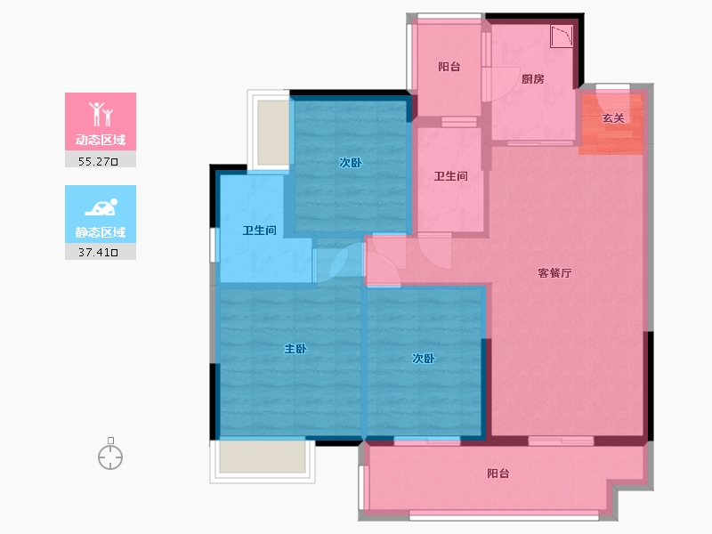 四川省-泸州市-泸州富力华庭-82.26-户型库-动静分区