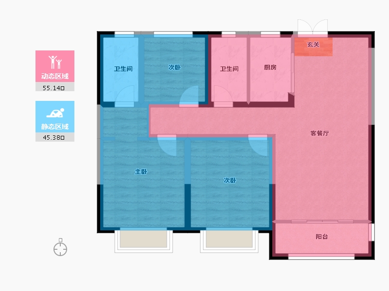 河北省-邯郸市-荣科・金水苑-89.60-户型库-动静分区