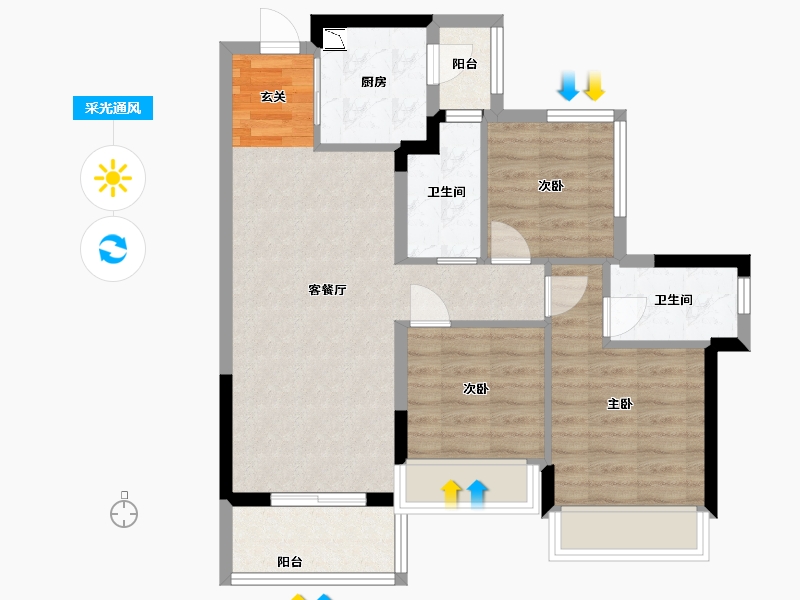 广东省-中山市-龙光玖誉山-71.20-户型库-采光通风