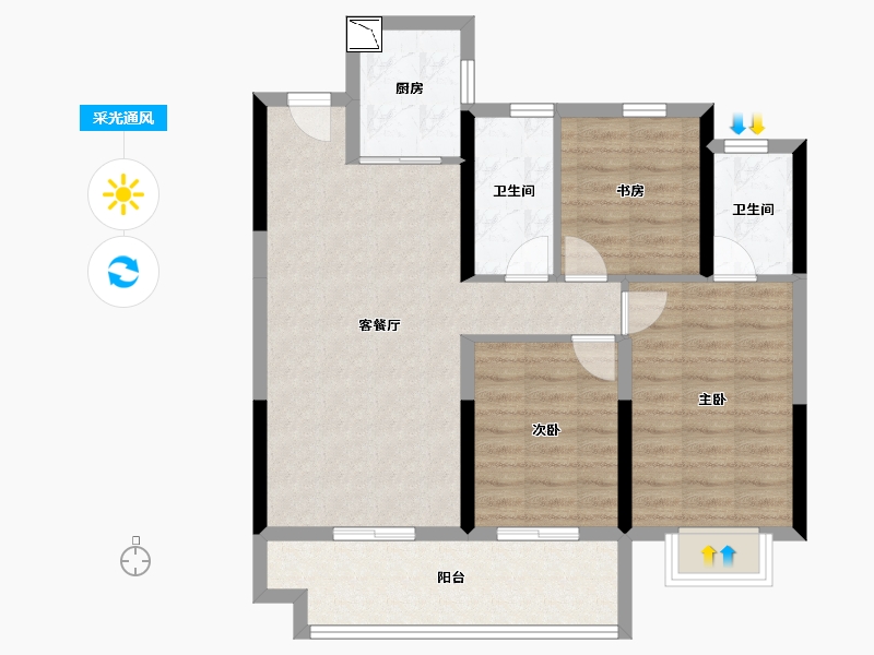 湖南省-岳阳市-岳阳大唐世家-81.28-户型库-采光通风