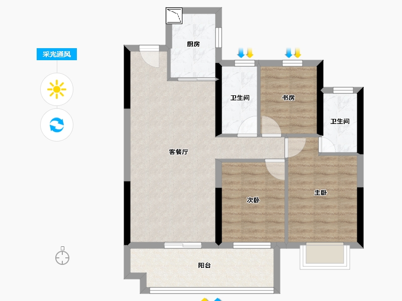 湖南省-岳阳市-岳阳大唐世家-72.74-户型库-采光通风