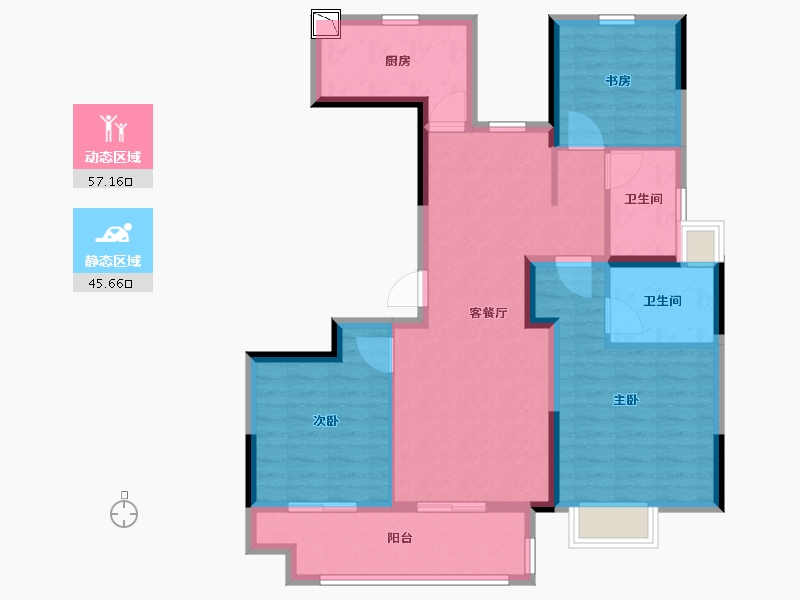 安徽省-合肥市-祥源花世界 汀兰湾-91.50-户型库-动静分区