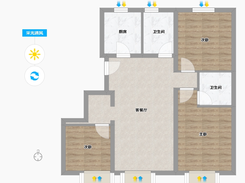 北京-北京市-融创亦庄壹号-68.28-户型库-采光通风