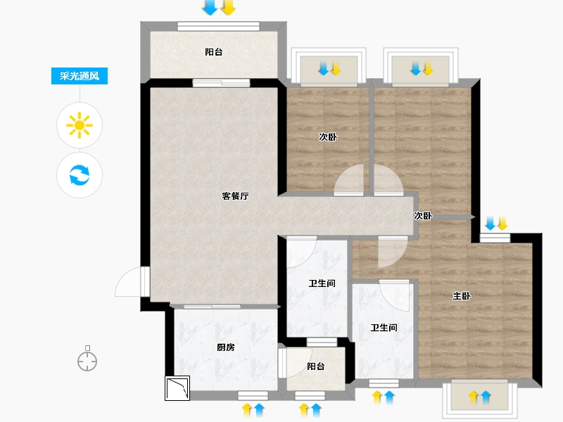 广东省-中山市-恒大御景-76.00-户型库-采光通风