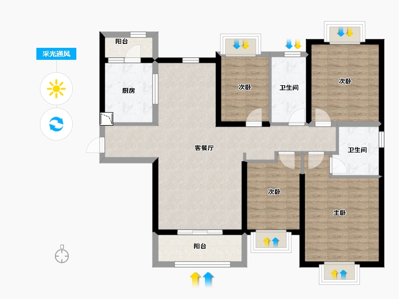 广东省-中山市-恒大御景-104.00-户型库-采光通风