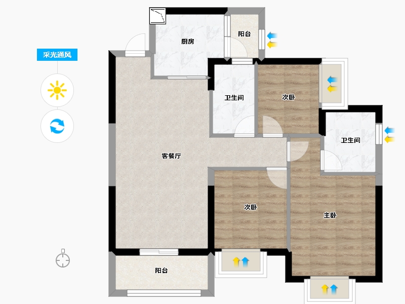 广东省-中山市-恒大御景-76.80-户型库-采光通风