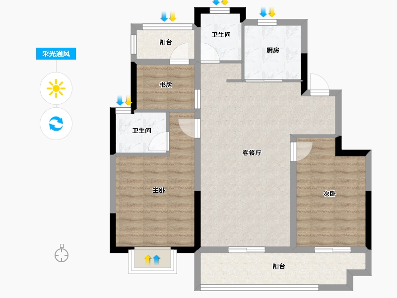 湖南省-岳阳市-澳海富春山居-84.00-户型库-采光通风