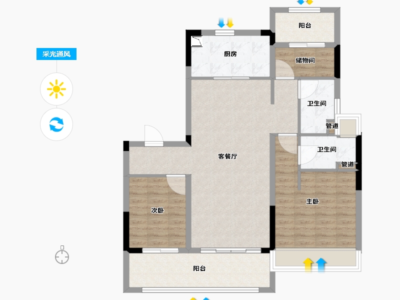 江苏省-镇江市-聆江阁-93.60-户型库-采光通风