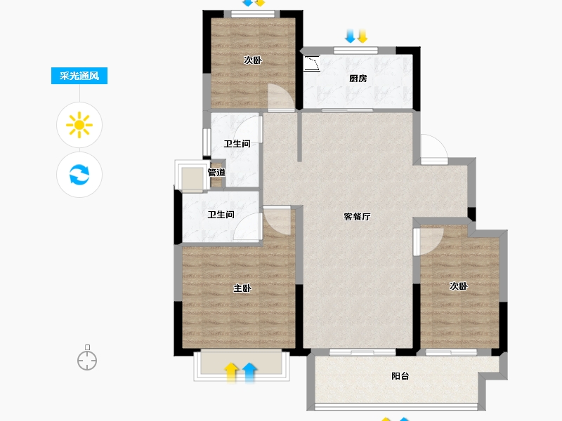 江苏省-镇江市-雍和雅苑-94.40-户型库-采光通风