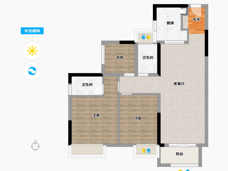 广东省-广州市-中海熙园-79.18-户型库-采光通风