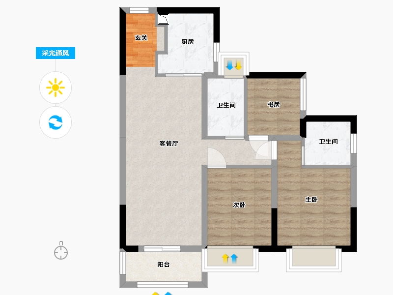 广东省-广州市-中海熙园-71.34-户型库-采光通风