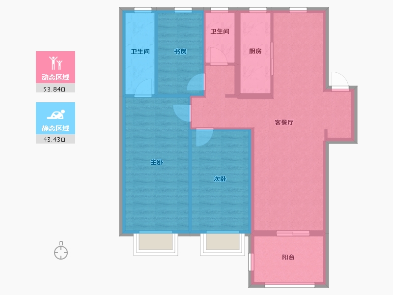 安徽省-六安市-孔雀城时代北宸-87.20-户型库-动静分区