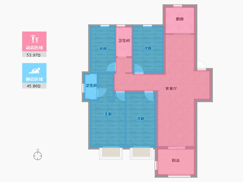 安徽省-六安市-孔雀城时代北宸-88.80-户型库-动静分区