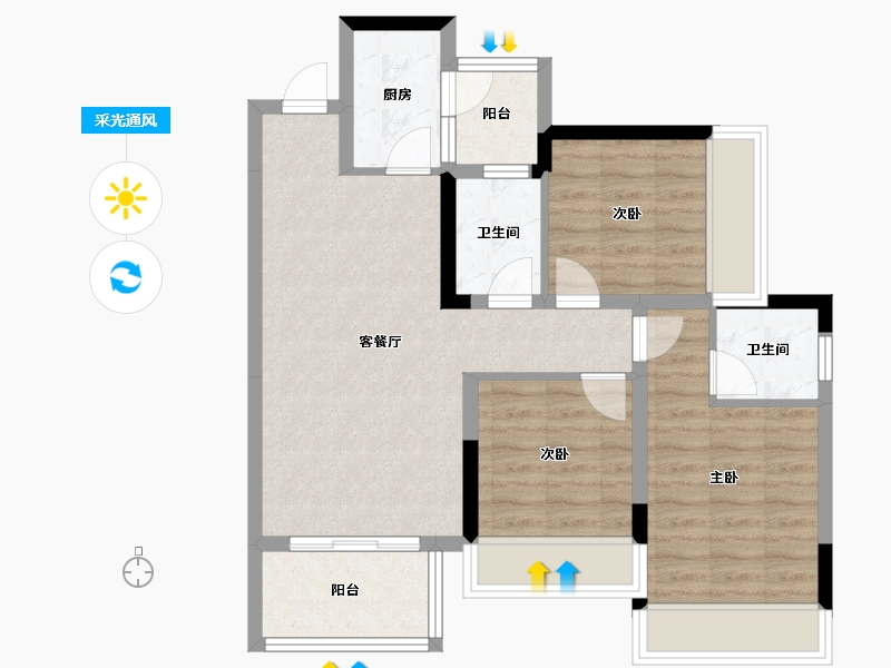 四川省-遂宁市-凯达・拉斐公馆-72.82-户型库-采光通风